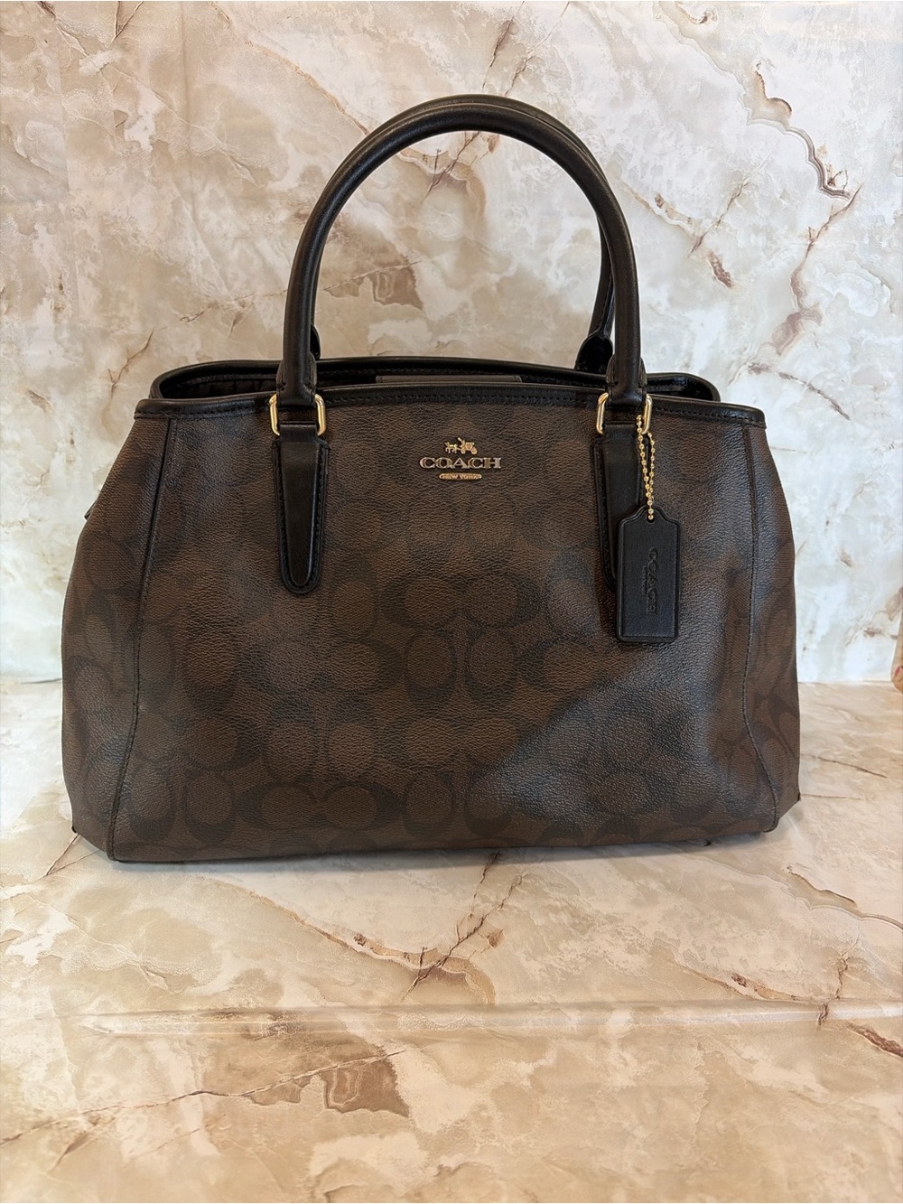 Coach F53310 Ava Signature Carryall Satchel Brown Leather Tote Bag - Picture 2 of 9